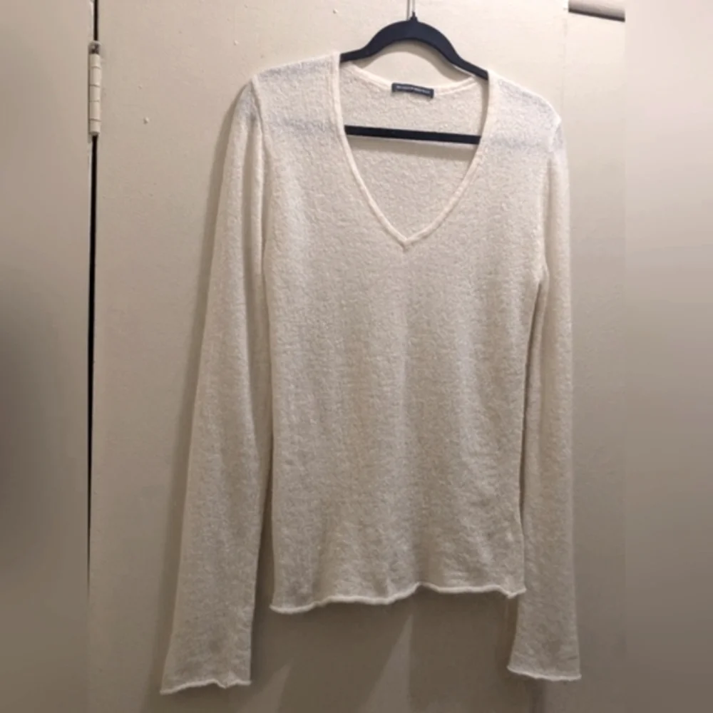 Brandy Melville Andi Mohair Wool Blend Knit V-neck Sweater White Long Sleeve- OS